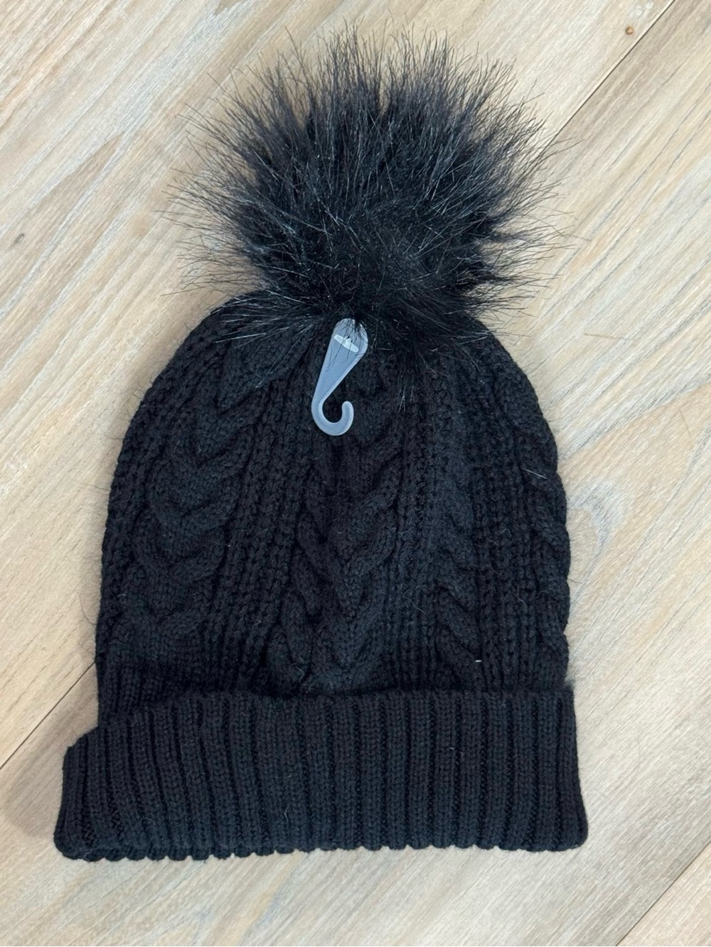 J. Crew Black Cable Knit Pom Pom Beanie